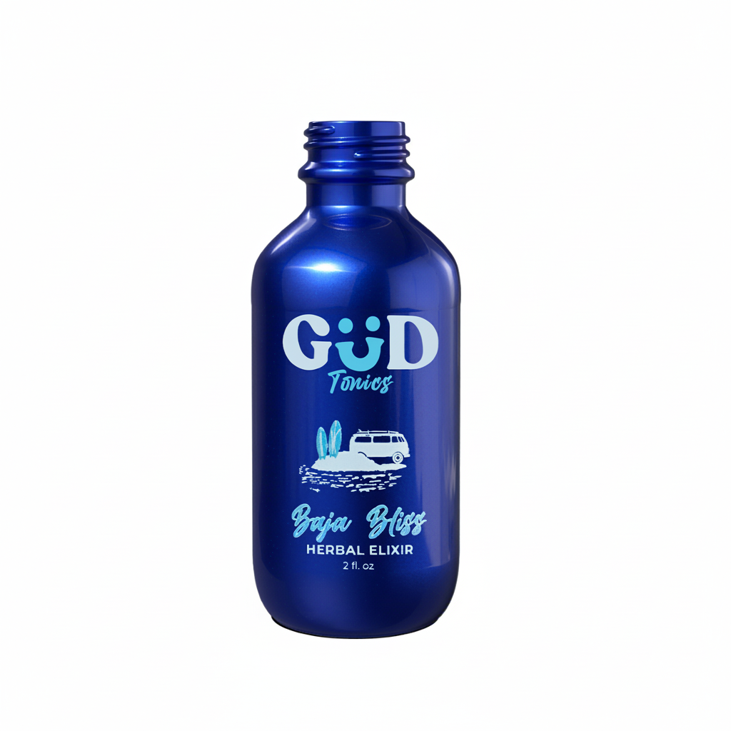 Gud Tonics Baja Bliss bottle, packaging design